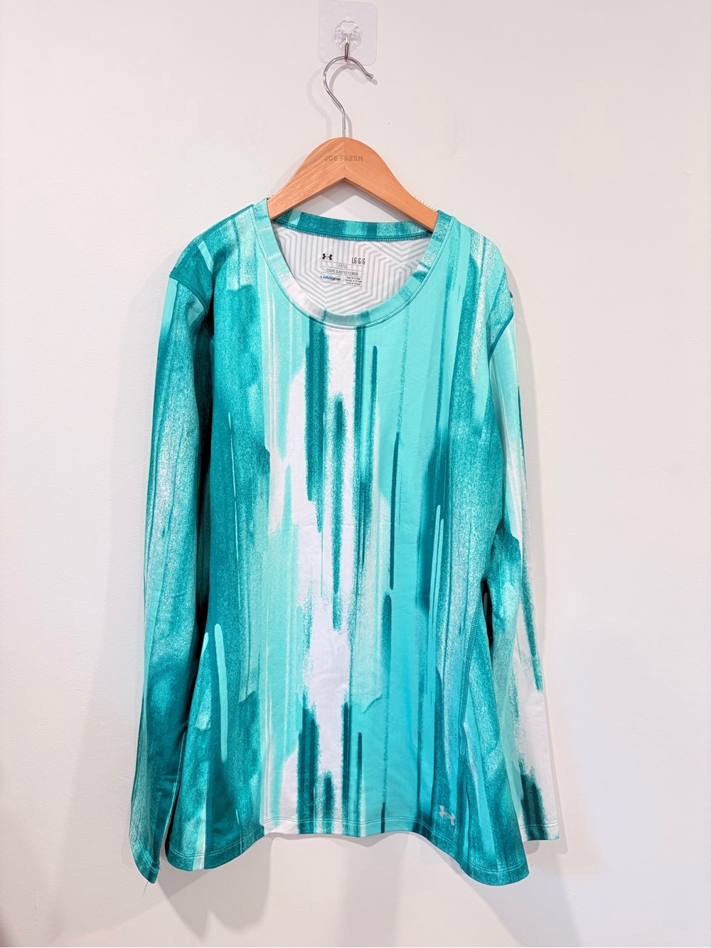Under Armour ColdGear Fitted Long Sleeve Running Top Teal Print Size L - Picture 2 of 7